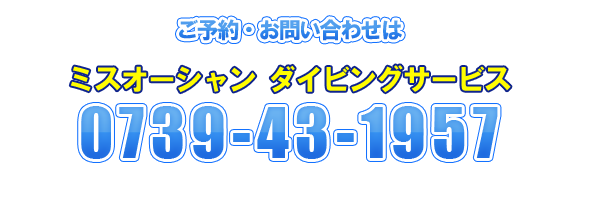 ご予約・お問合せは、ミスオーシャンダイビングサービス0739-43-1957